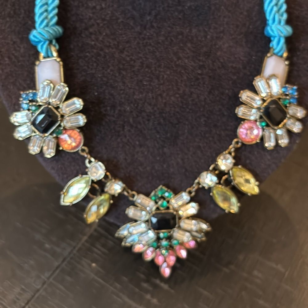 H&M Rhinestone Blue Multicolour Rhinestone Studded Rope Necklace Spring - Picture 7 of 13
